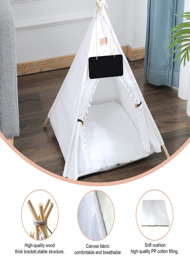 GeerDuo Pet Teepee, Portable Pet Tents for Small Dogs or Cats, Puppy Sweet Bed Washable Dog or Cat Houses with Cushion(White,24in) - Image 5